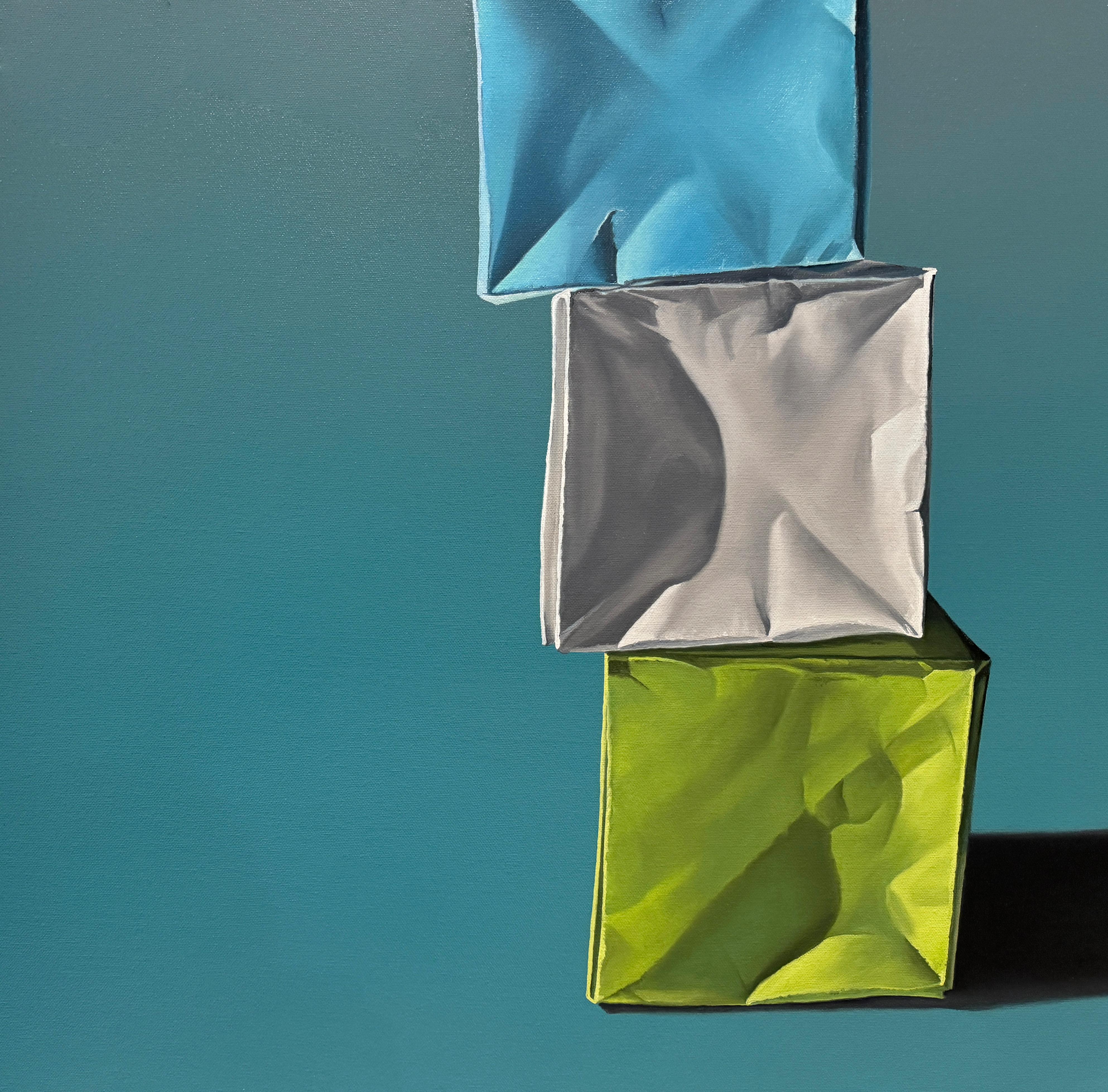 Pintura al óleo original de Kevin Palme. 

A través de construcciones efímeras de cubitos de hielo y cajas de papel de origami, Kevin Palme (n. 1976, Morristown, Nueva Jersey) pretende transmitir la naturaleza transitoria de la vida. 

Como explica