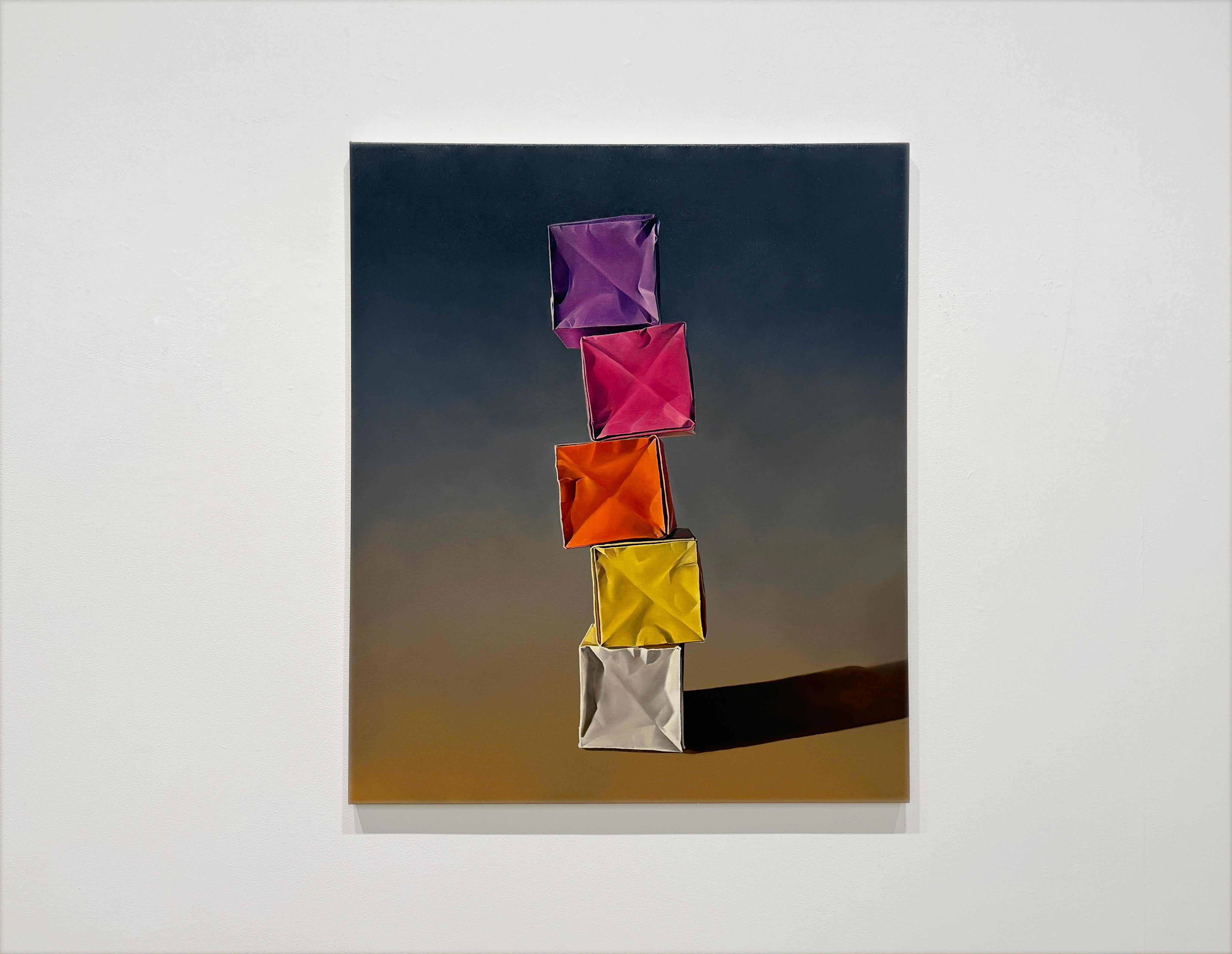 SCATOLE DI CARTA: GRADIENTE CALDO SU GRIGIO CALDO - Realismo / Origami di carta / Natura morta - Painting di Kevin Palme 
