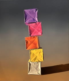 SCATOLE DI CARTA: GRADIENTE CALDO SU GRIGIO CALDO - Realismo / Origami di carta / Natura morta