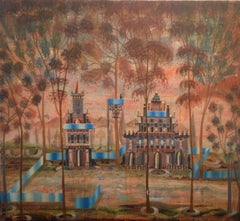 Last Man Standing in the Last Bastion, Trees and City Landscape in Coral, Blue