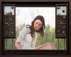 Hyperrealistic Portrait of a Woman with Chain Link Fence