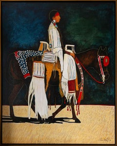 Crow Indianermädchen auf jungem Paradepony Original Kevin Red Star Acrylgemälde