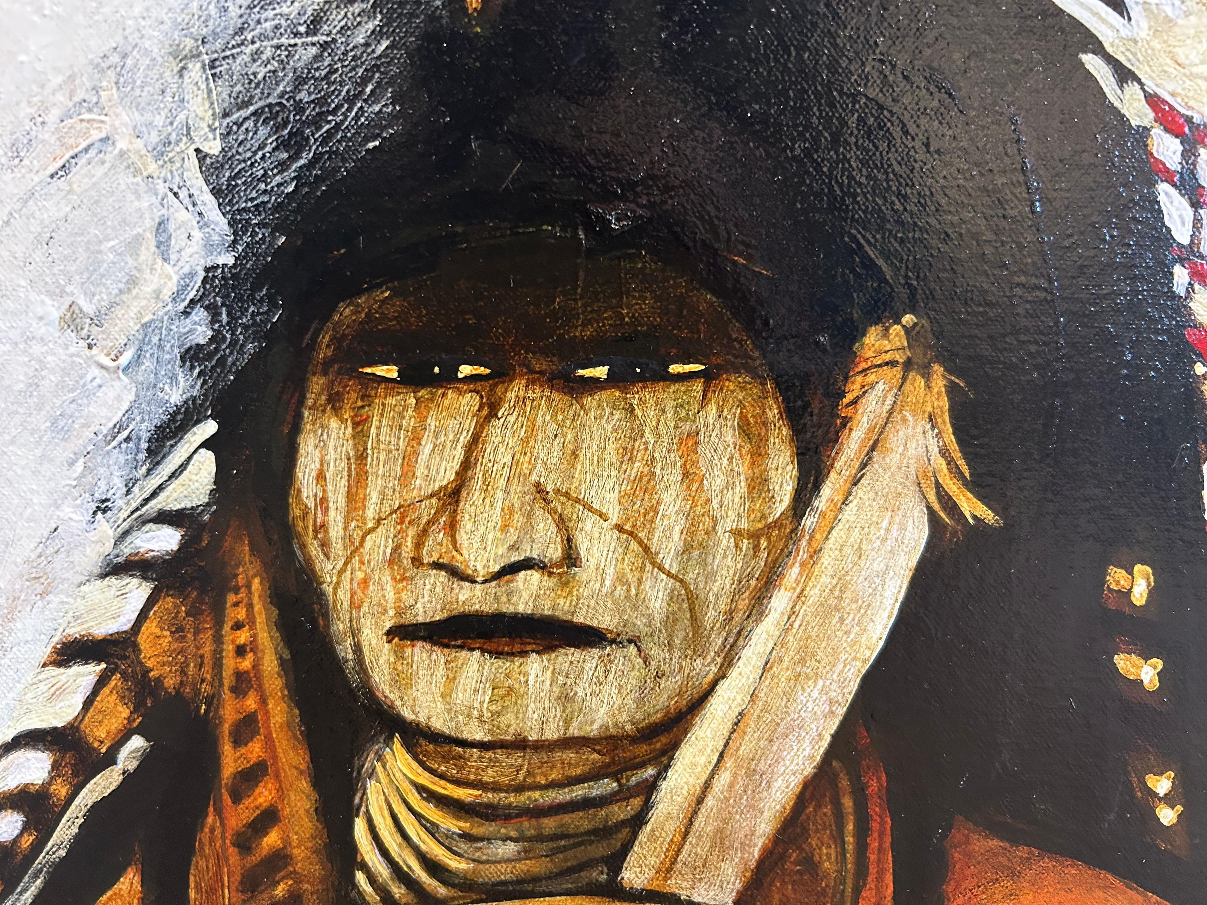 Fights Well Known Crow Indian Man Kevin Red Star Original Native American Art For Sale 1