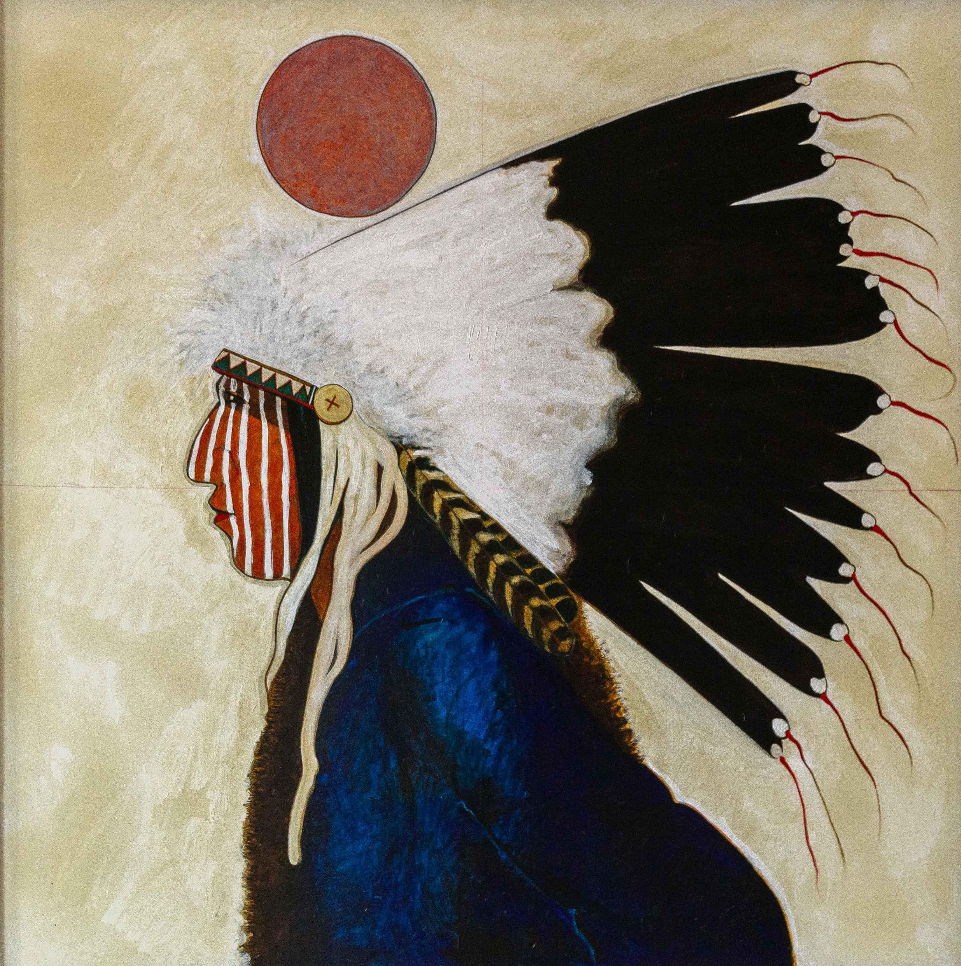 Peinture d'art occidental amérindienne originale Kevin Red Star Crow Morning Fog 1