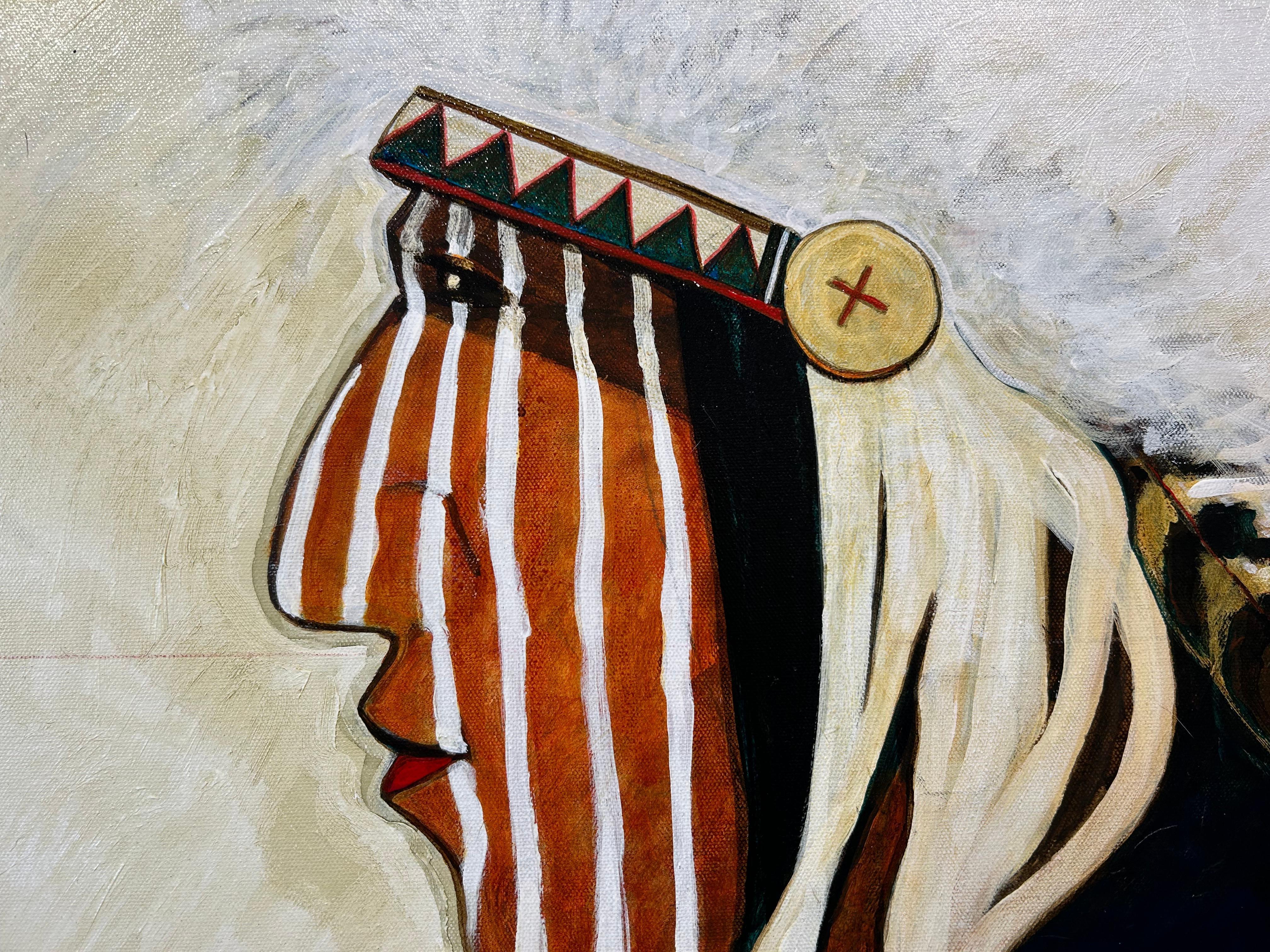 Peinture d'art occidental amérindienne originale Kevin Red Star Crow Morning Fog 3