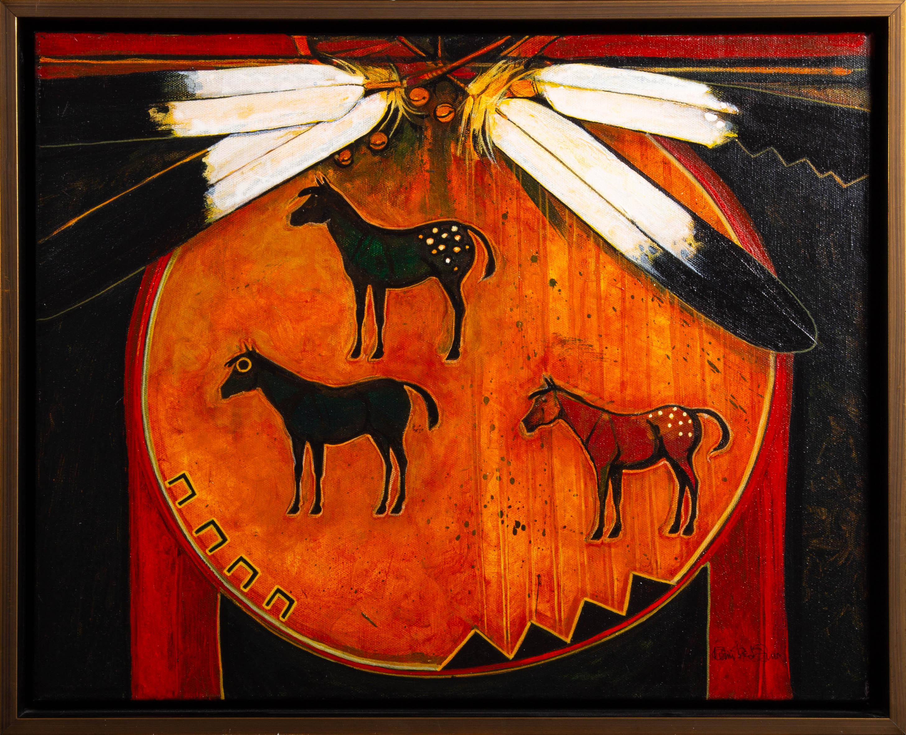 Drei Schutzschildkröten Original Kevin Red Star Native American Crow Indian Art