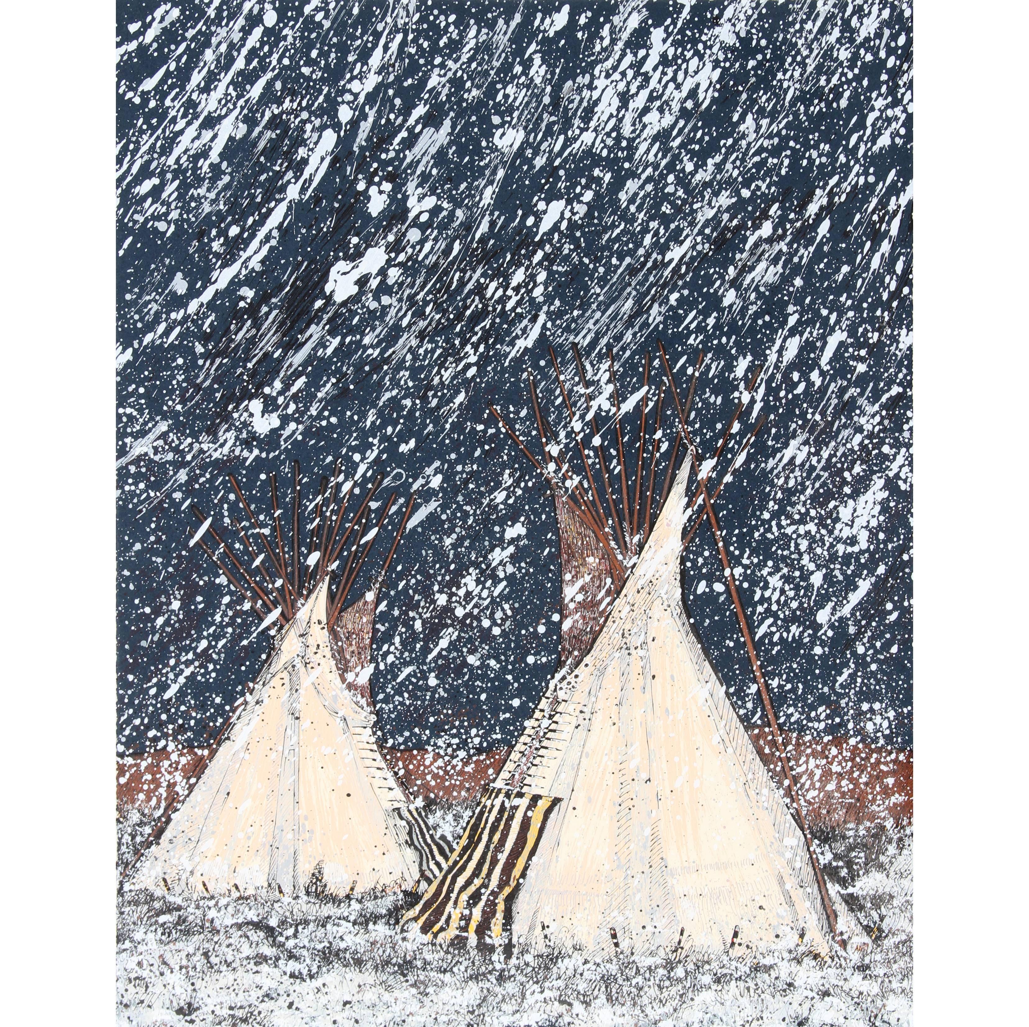 Artist: Kevin Red Star, American (1942 - )
Title: First Snow
Year: Circa 1980
Medium: Serigraph, signed and numbered in pencil
Edition: 150, AP
Size: 30 in. x 22 in. (76.2 cm x 55.88 cm)