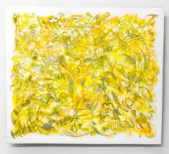 "Mellow Yellow", Colorful Abstract Painting on Carved Aluminum Panel