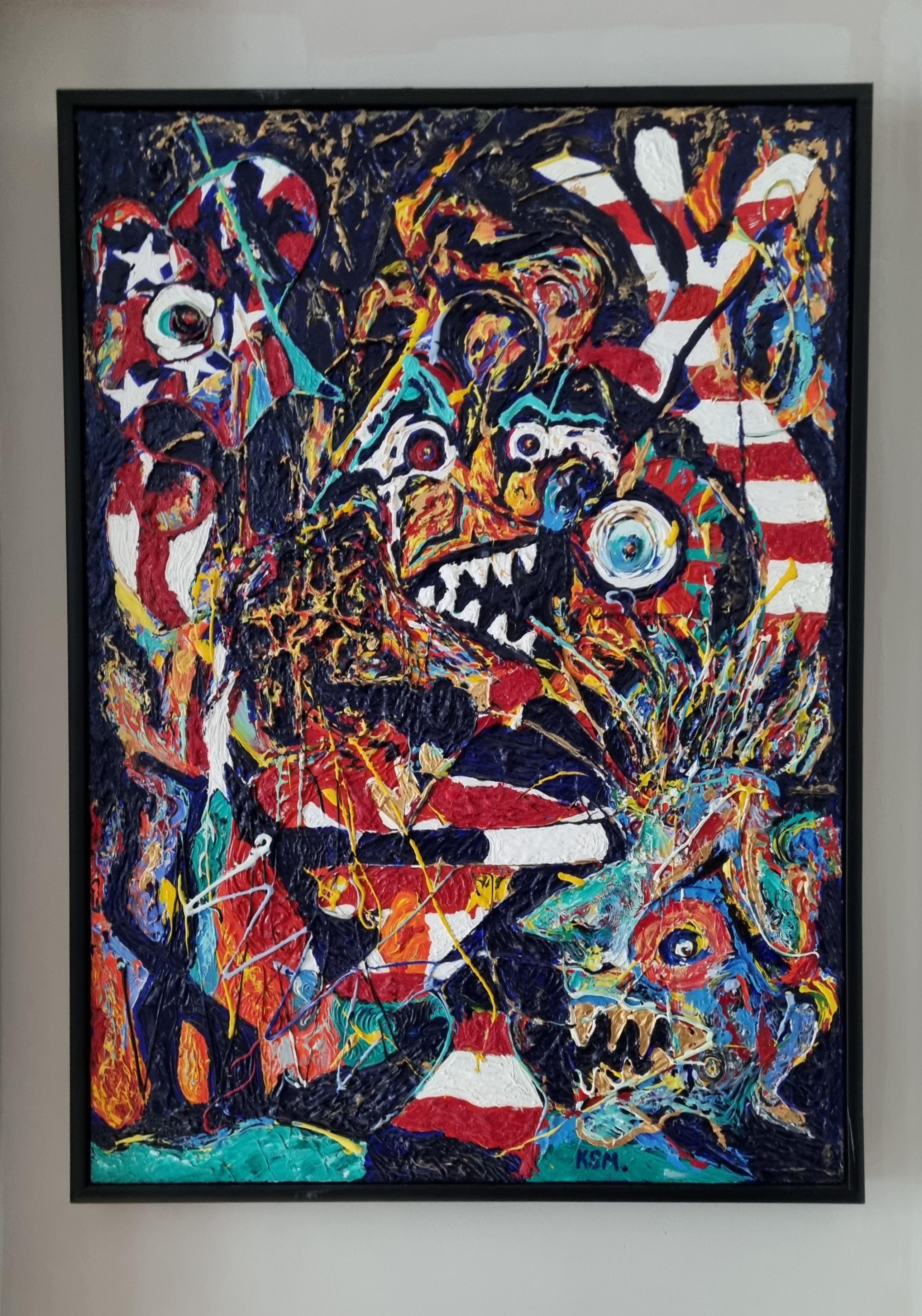 Peinture néo-expressionniste de Kevin Samuel Murphy « Shadows in the Flag » en vente 3