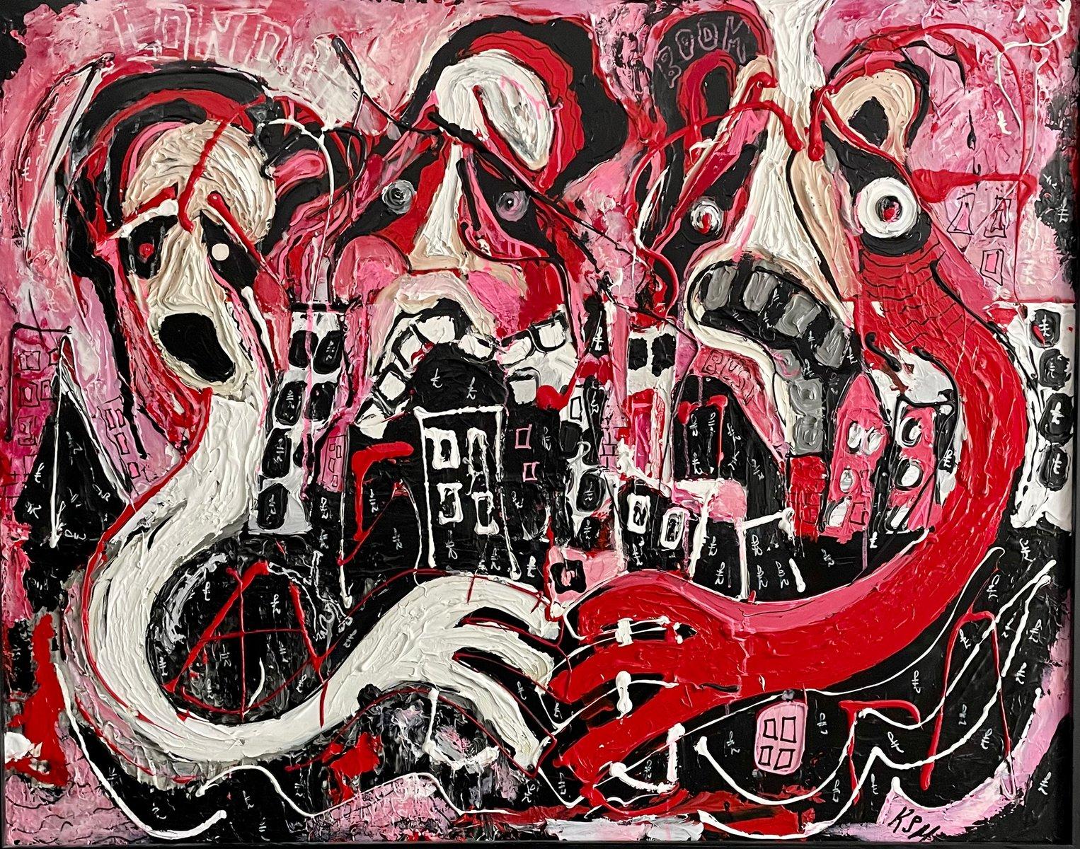Peinture néo-expressionniste de Samuel Murphy « Les 3 agents immobiliers »  en vente 1
