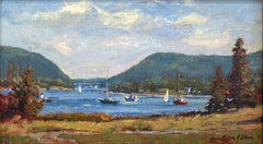 "Peinture impressionniste à l'huile d'un bateau à voile sur l'eau.