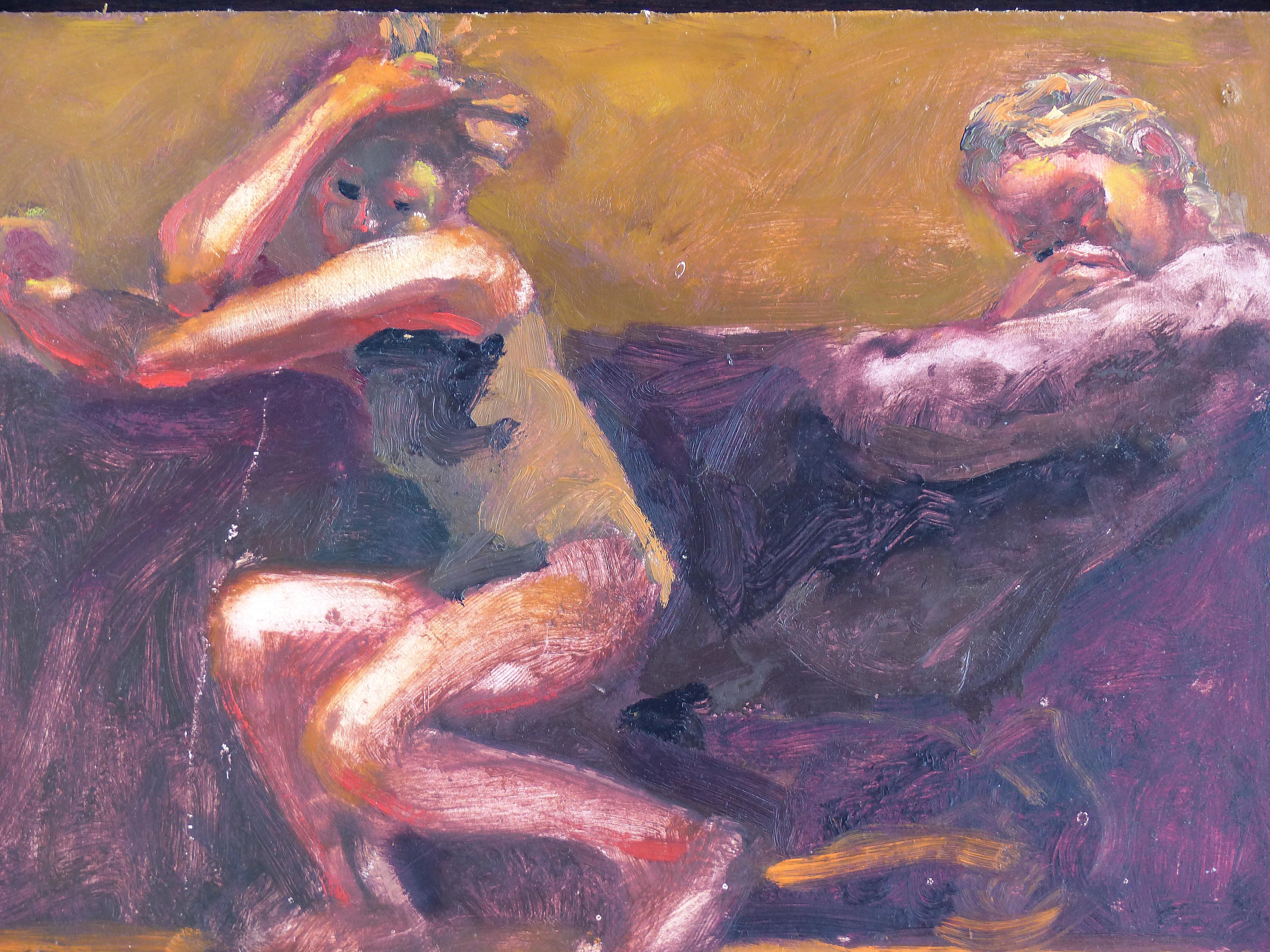 Gallois Kevin Sinnott, peinture à l'huile sur panneau de bois intitulée « Study for a Disco Dancer » (Étude pour une danseuse de disco) en vente