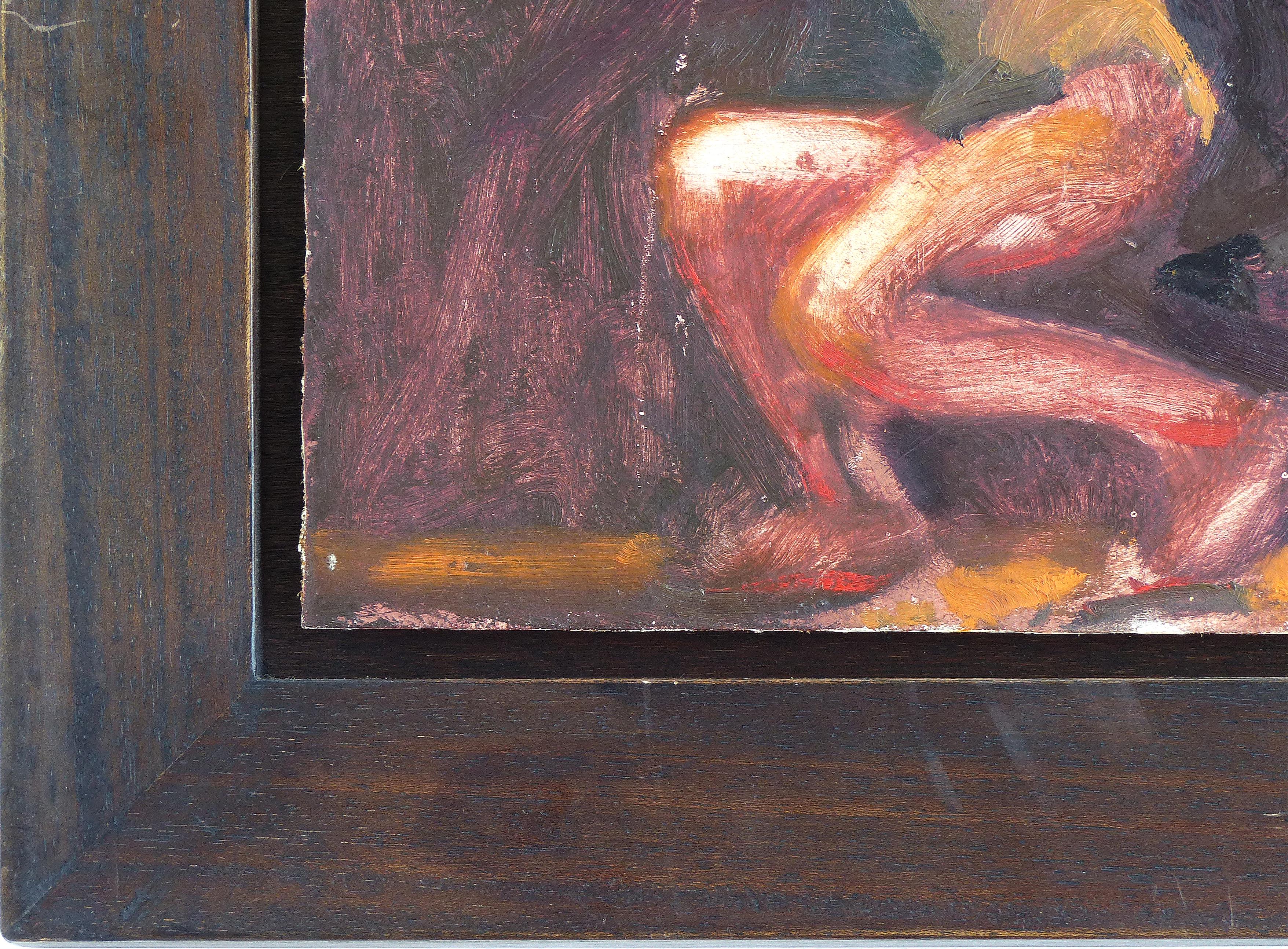 Kevin Sinnott, peinture à l'huile sur panneau de bois intitulée « Study for a Disco Dancer » (Étude pour une danseuse de disco) Bon état - En vente à Miami, FL