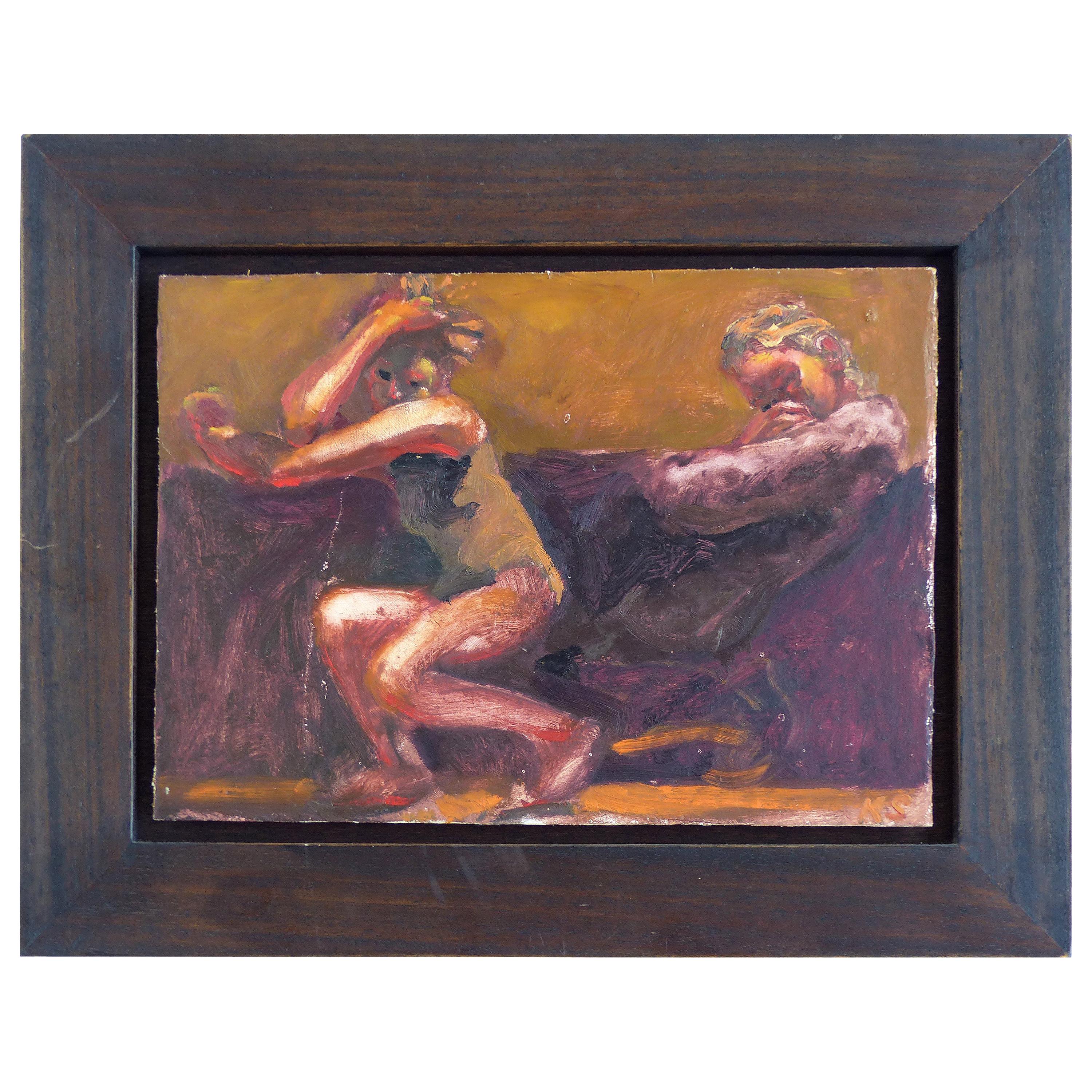 Kevin Sinnott, Oil Painting on Wood Panel Titled "Study for a Disco Dancer"