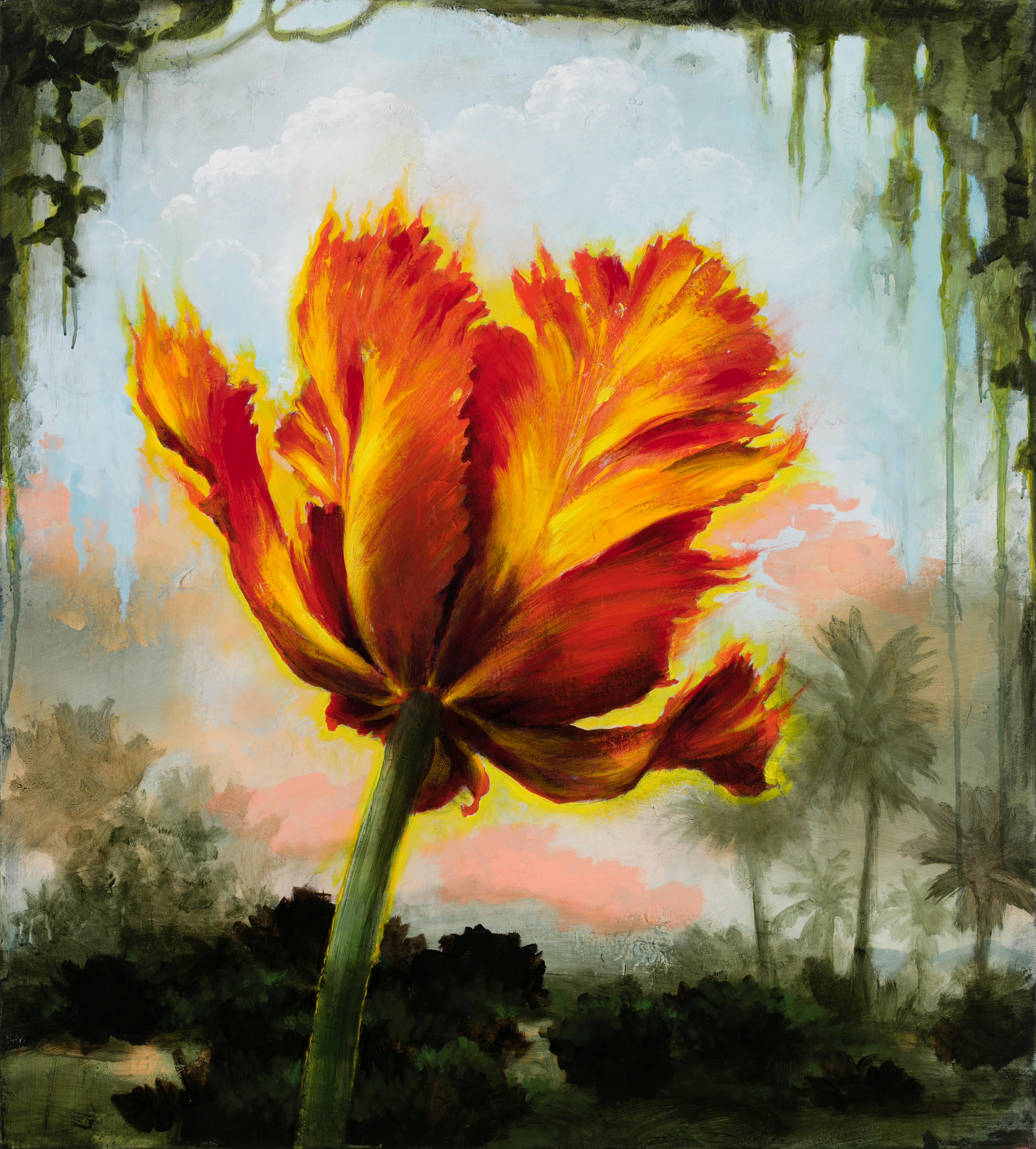 Kevin Sloan Still-Life Painting - Portrait of a Tulip Attempting to Become a Flame