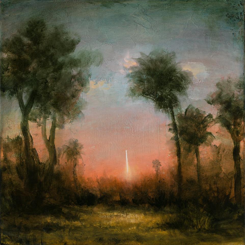Landscape Painting Kevin Sloan - Lancement d'une fusée avec une petite clairière