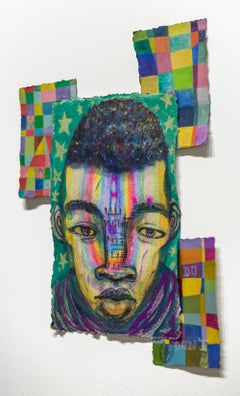 "Cuore di eroe" Ritratto di giovane uomo con foglia d'oro, in 4 parti