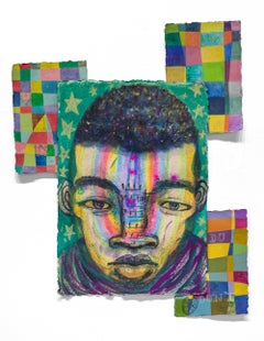 "Le cœur d'un héros" Portrait d'un jeune homme à la feuille d'or, en 4 Parts of Parts