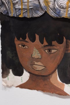 "Path to Joy" Portrait in Ink, Gouache and Acrylic on Paper with Deckle Edge