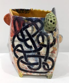 "Knuckle Sandwich" Porcelain Sculpture with Surface Illustration and Underglaze