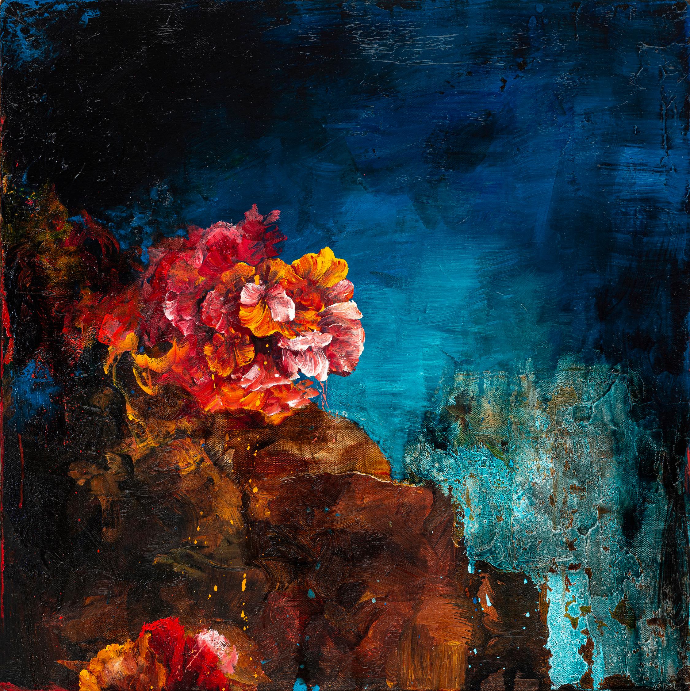 Kevin Sonmor Figurative Painting - Blue Floral Study
