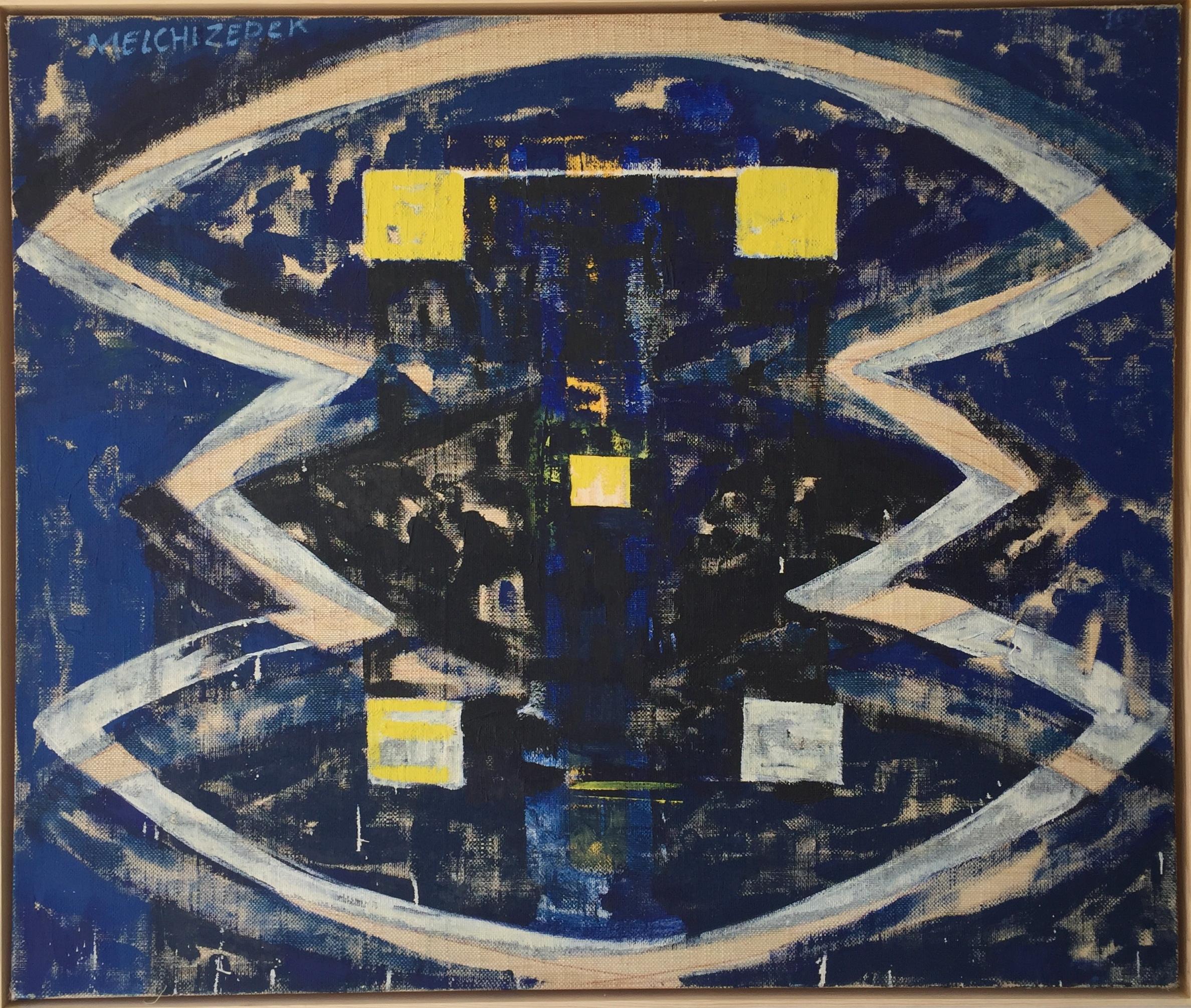 Melchizedek (ABSTRACT BLUE/YELLOW PALETTE, OIL ON CANVAS) - Mixed Media Art by Kevin Teare