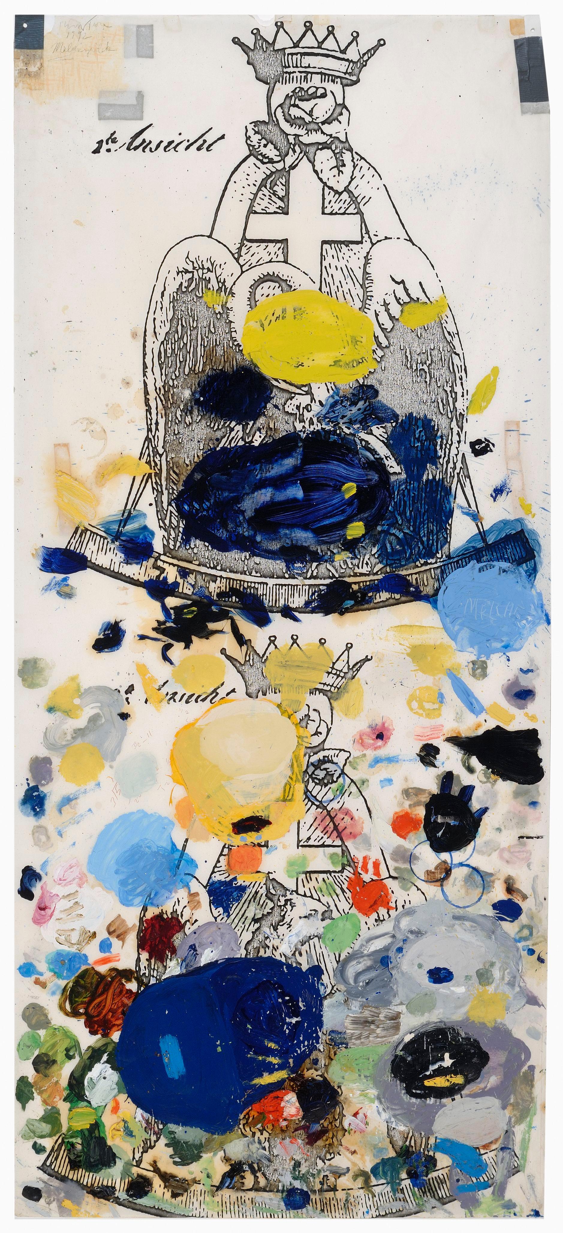 Kevin Teare Melchizedek (MULTICOLORED PALETTE, OIL PAINT ON VELLUM) For Sale at 1stDibs