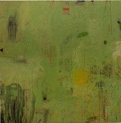 "Recede/ Recent View, " Contemporary, Abstract, Green, Mixed Media, Painting