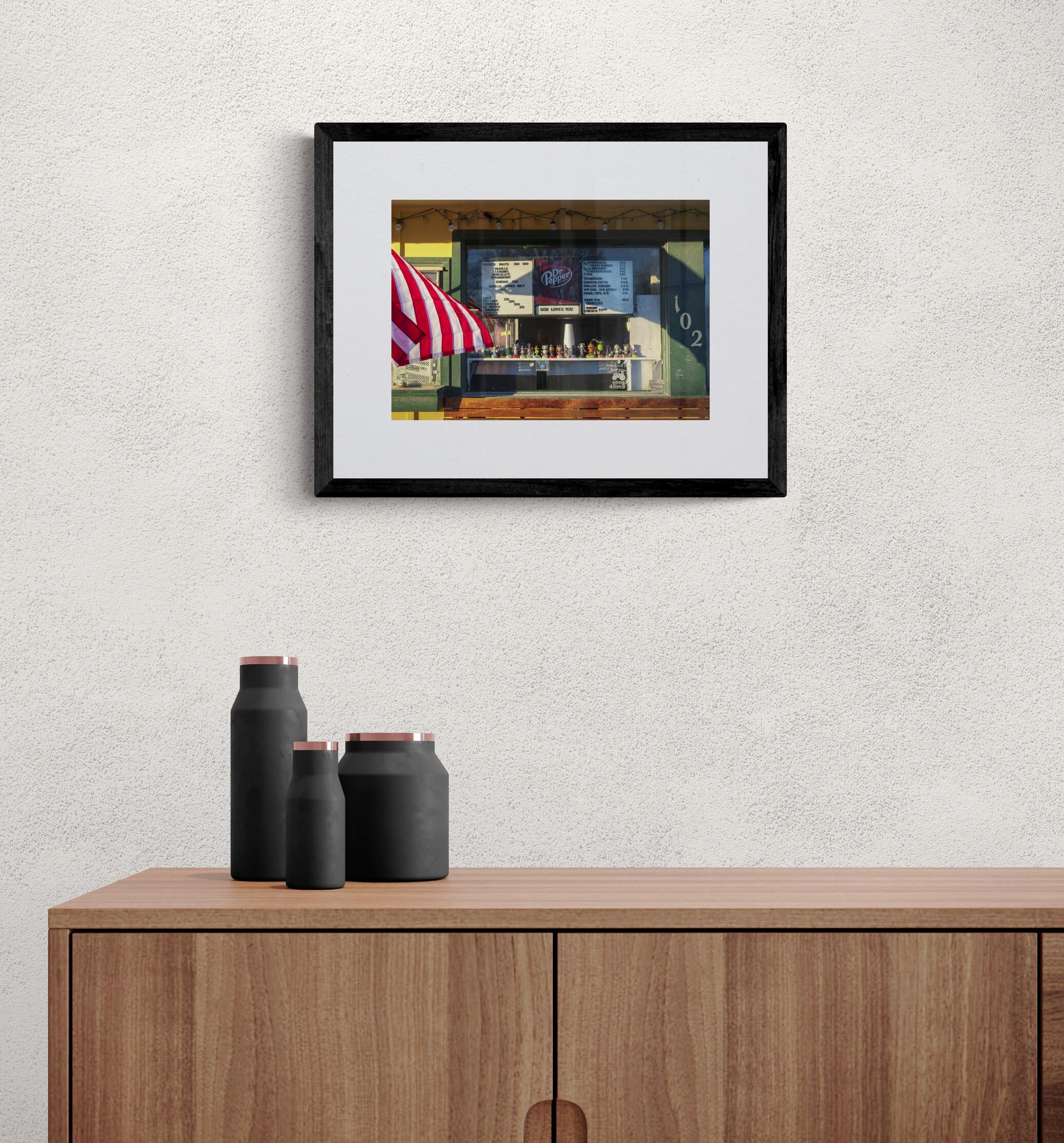 K7 menu (Americana, Midwest, Fun, Yum, Diner, Flag) - Black Figurative Photograph by Kevin Vivers
