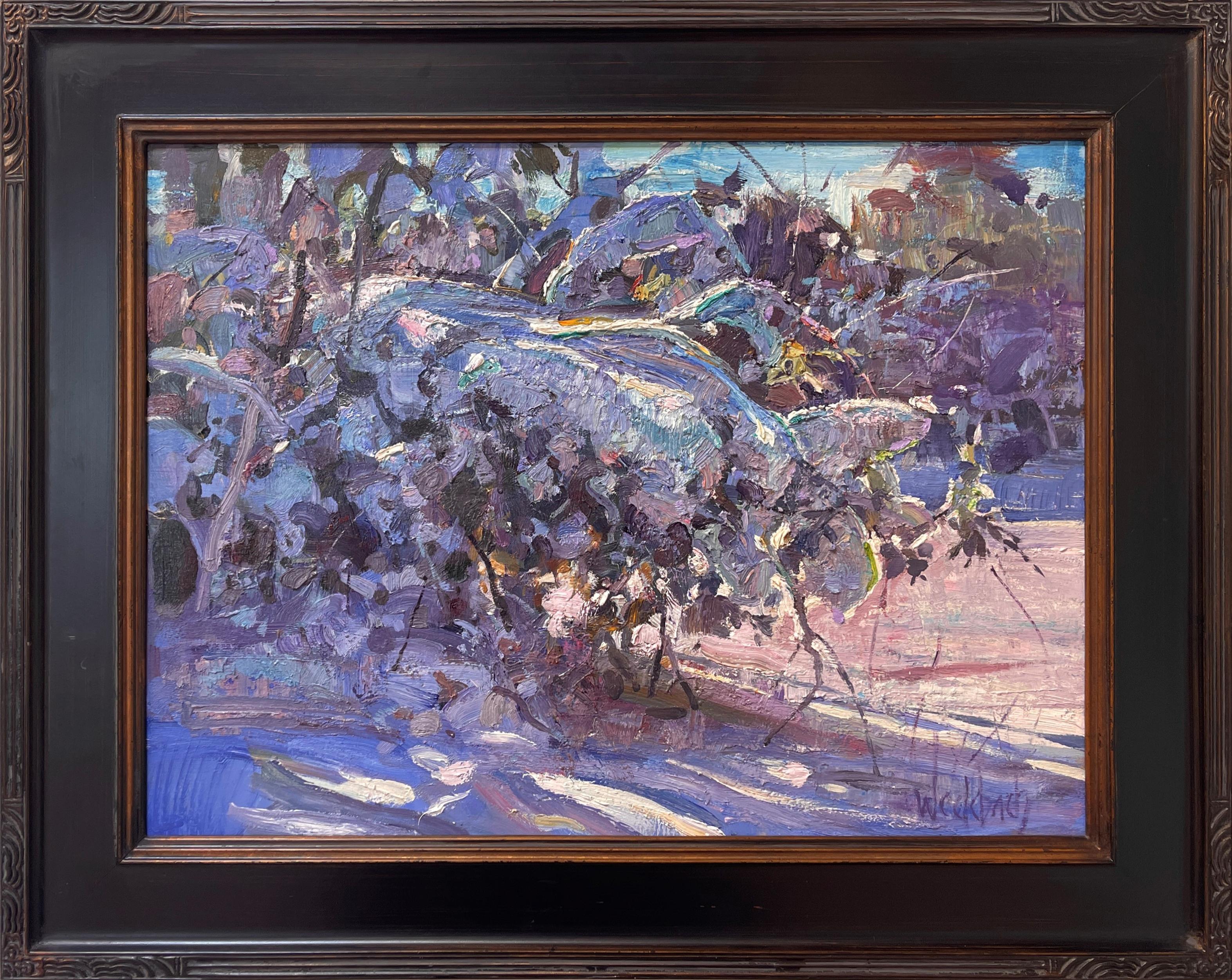„Fresh Powder“ (2024), Original-Ölgemälde von Kevin Weckbach, Schneeszene im Angebot 1