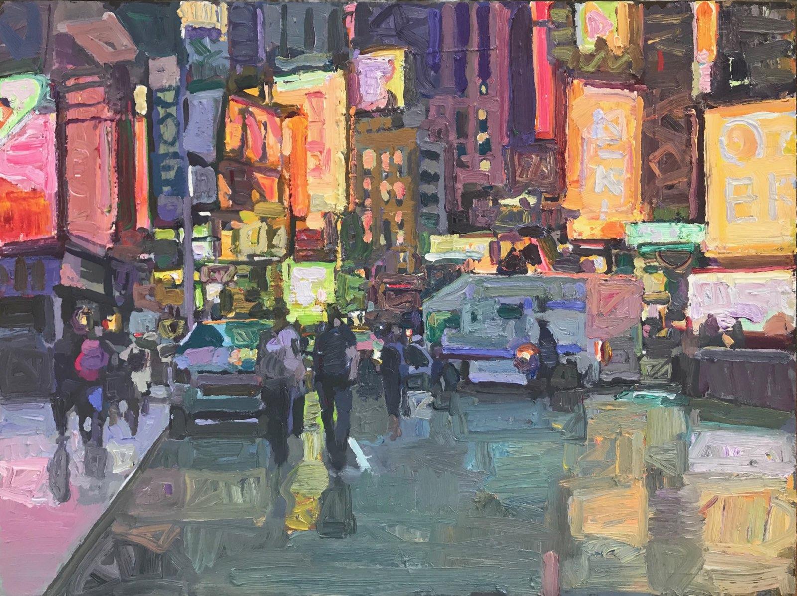 Kevin Weckbach Landscape Painting - "Times Square", Oil Painting
