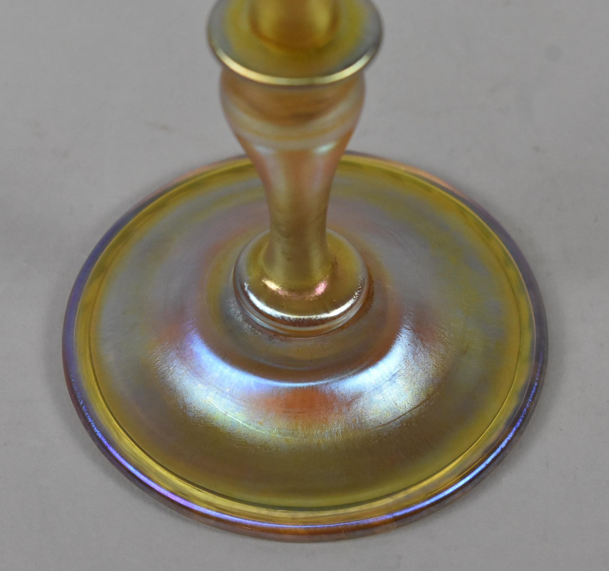 Kew Blas iradized gold art glass trumpet vase 12