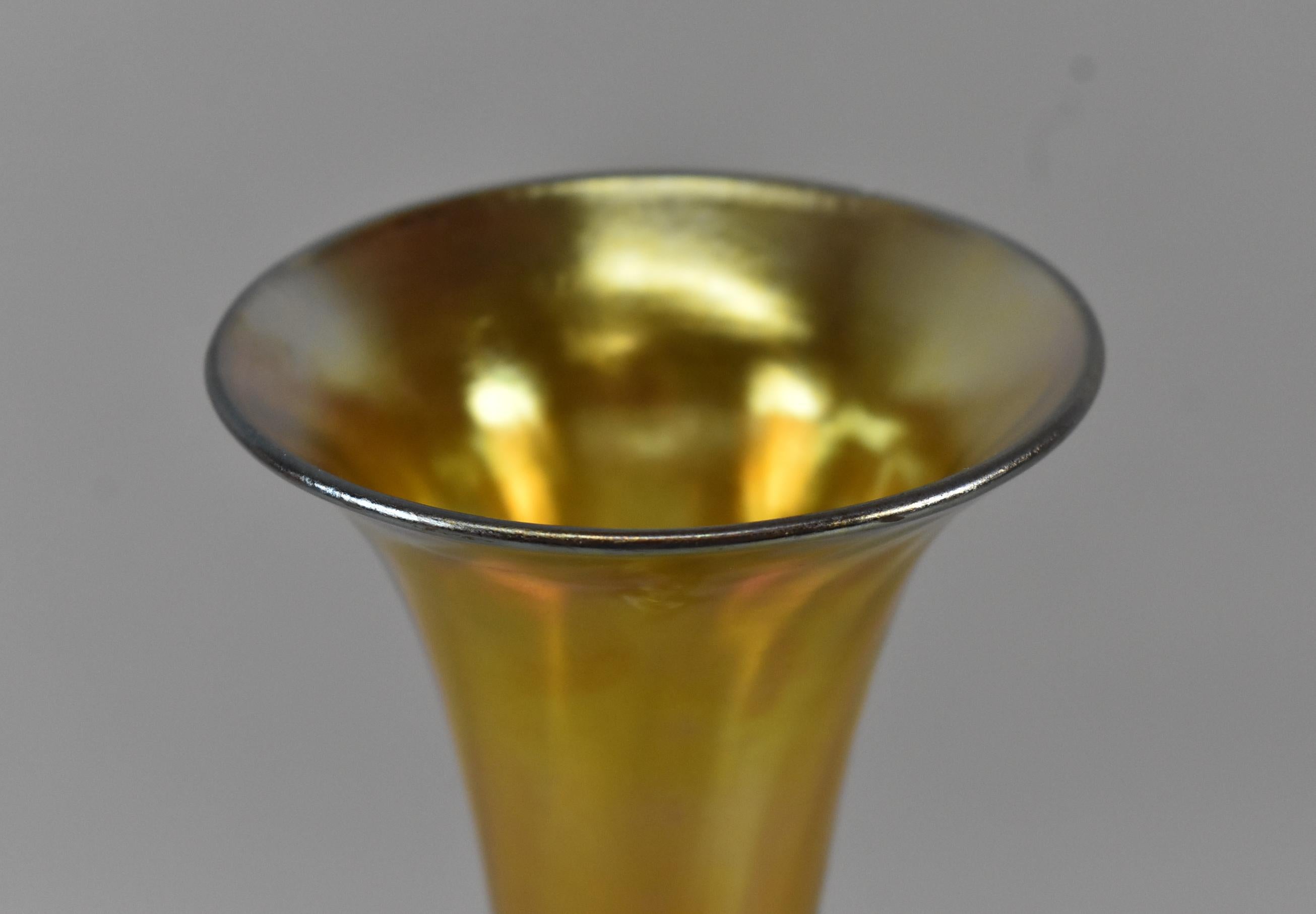 Art Nouveau Kew Blas Gold Art Glass Trumpet Vase For Sale