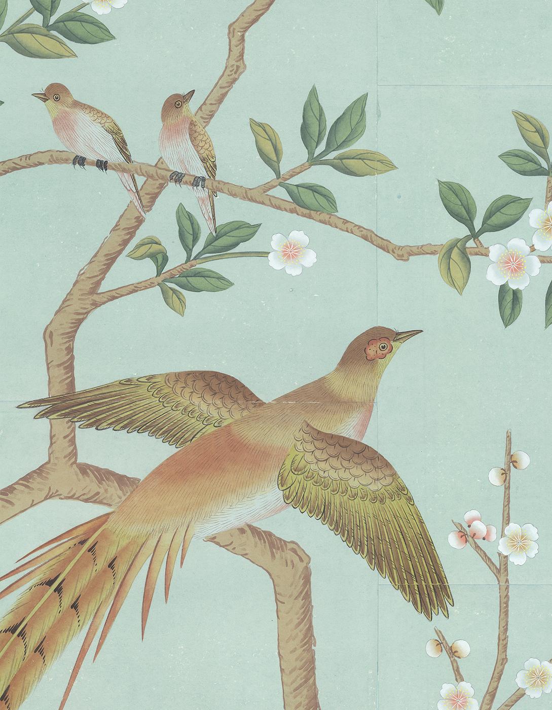 Chinoiserie Kew Garden Triptych Hand Painted Wallpaper