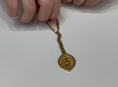 Marquise Shaped 14K Yellow Gold Key Chain with the Rod of Asclepius