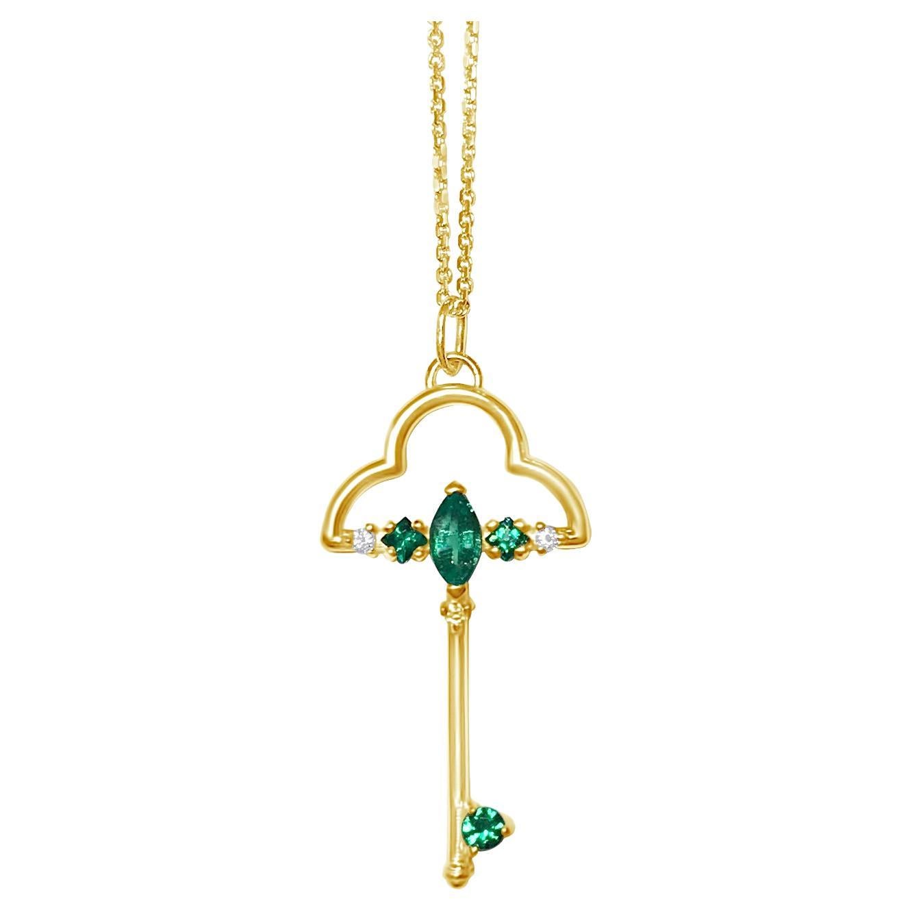 Key emerald and diamond necklace For Sale