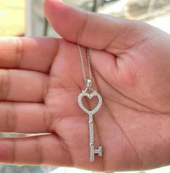 Key Heart Diamond Pendant Necklace in 14k Solid Gold Gold