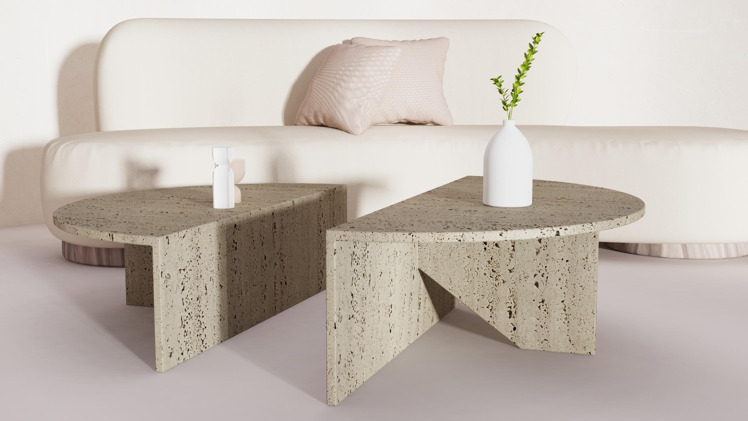 Key Italian Travertine Marble Coffee Table Bespoke Collectible Furniture Spain en vente 3