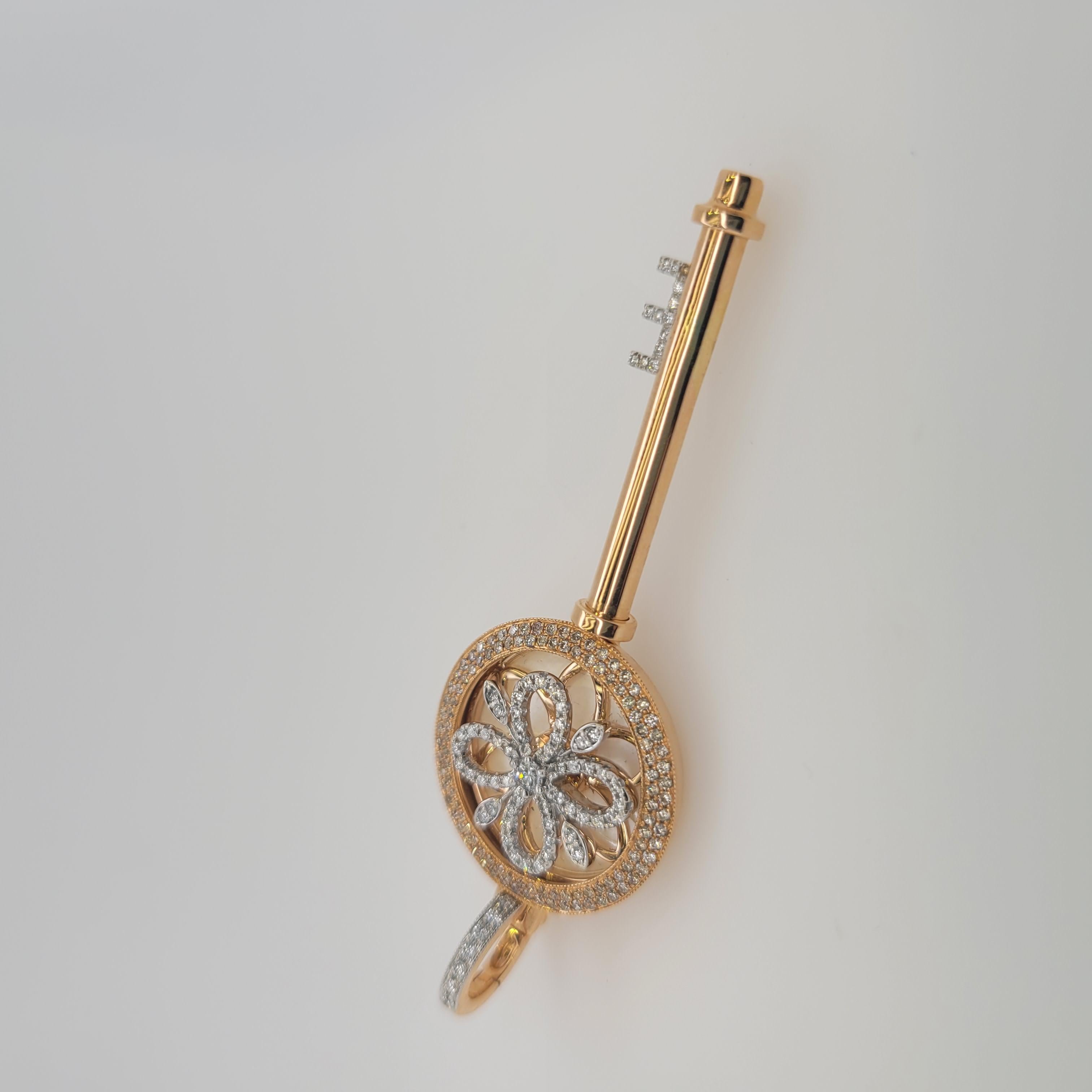 Women's or Men's Key Magic Pendant in 18k Gold with Diamonds and Pearl Shell For Sale