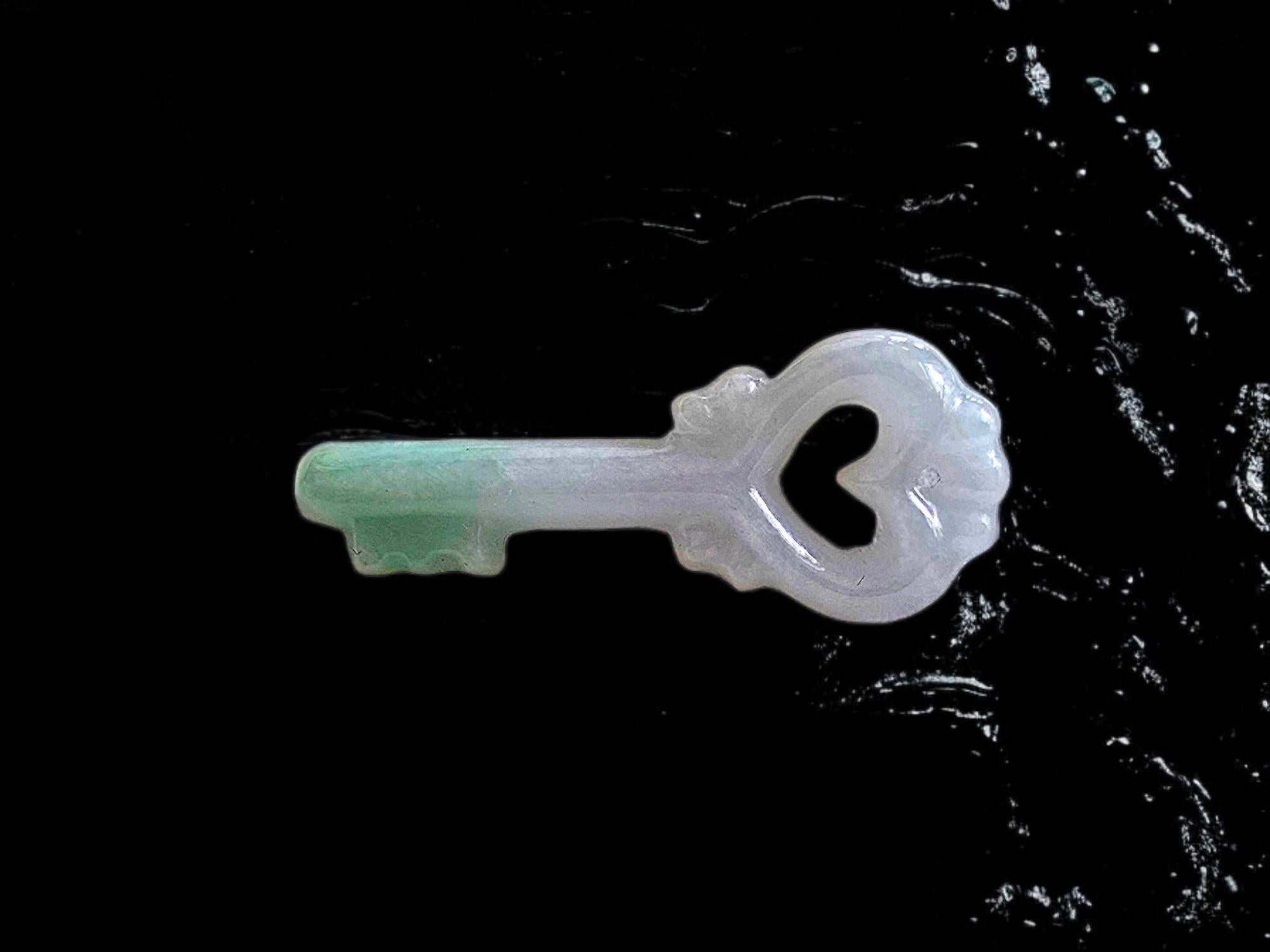 Mixed Cut Key of Paris Burmese Green and Lavender A-Jade Charm Pendant For Sale