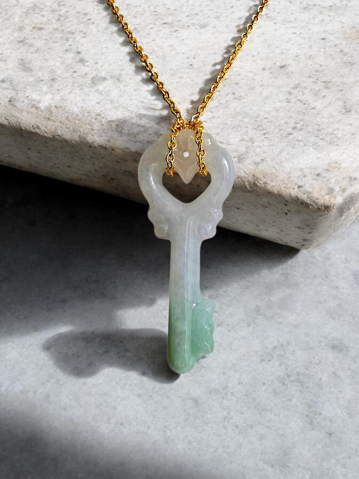 Key of Paris Burmese Green and Lavender A-Jade Charm Pendant For Sale 4