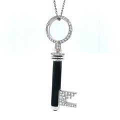 Key Pendant, 18k White Gold, Grey Enamel 162 Diamonds 1.90 Ct G VS Amethyst