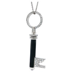 Key Pendant, 18k White Gold, Grey Enamel 162 Diamonds 1.90 Ct G VS Amethyst