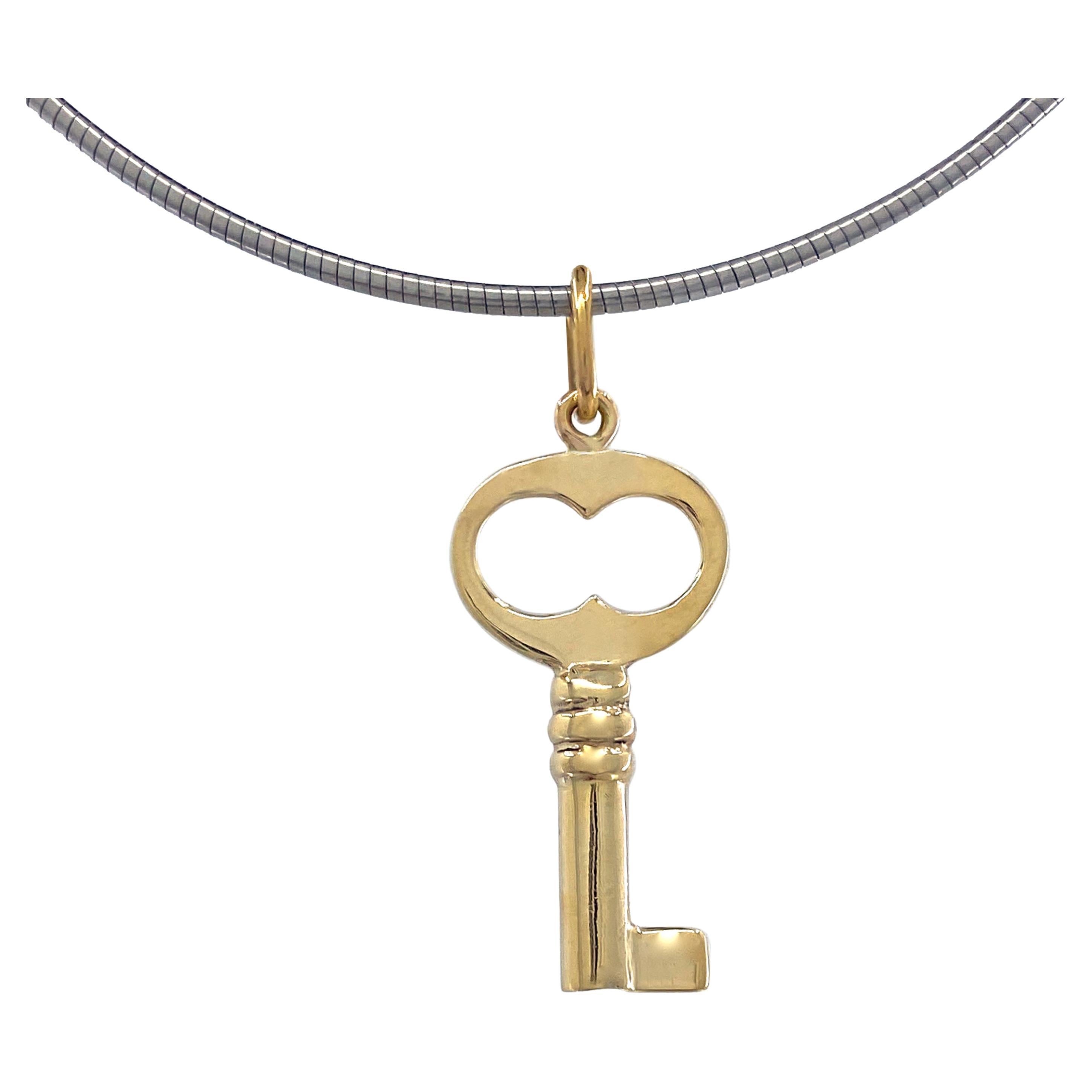 Key Pendant or Fob in Yellow Gold with Stainless Steel & Gold Omega Chain