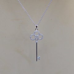 Key Pendant with 0.43 Carat of Diamond on Cable Chain in 18 Karat White Gold