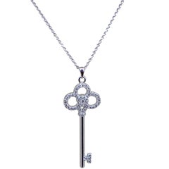 Key Pendant with 0.43 Carat of Diamond on Cable Chain in 18 Karat White Gold