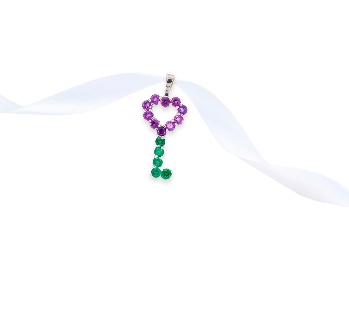 Key pendant with Amethysts, emeralds.  For Sale 1