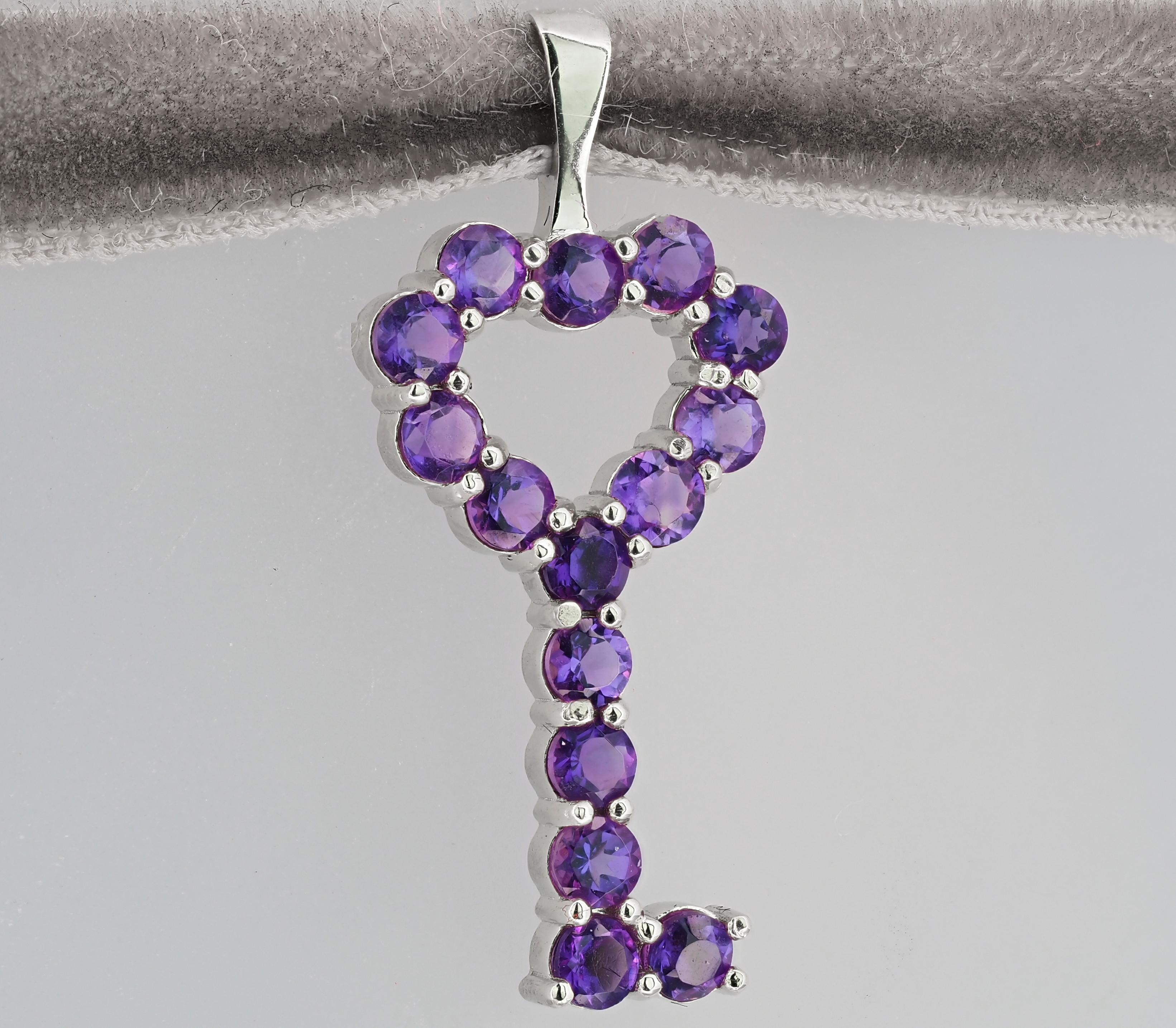 Round Cut Key pendant with Amethysts.  For Sale