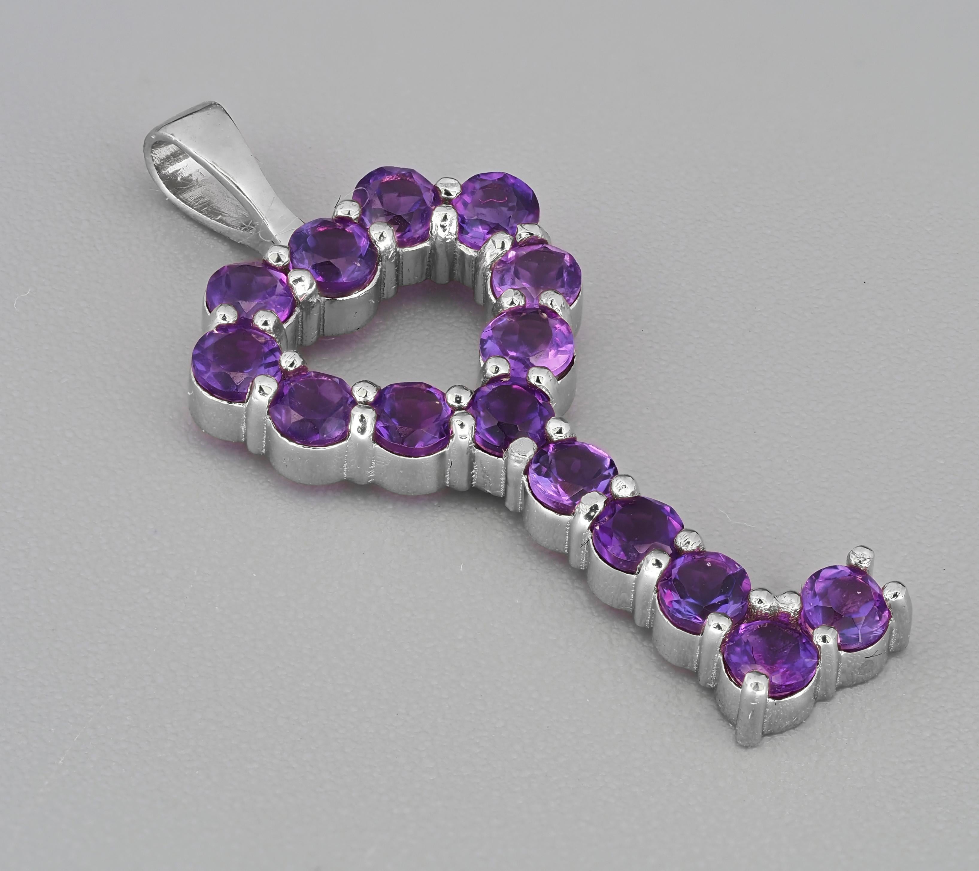Key pendant with Amethysts.  In New Condition For Sale In Istanbul, TR