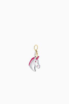 Keychain Unicorn in Metallic Silver and Pink Leather